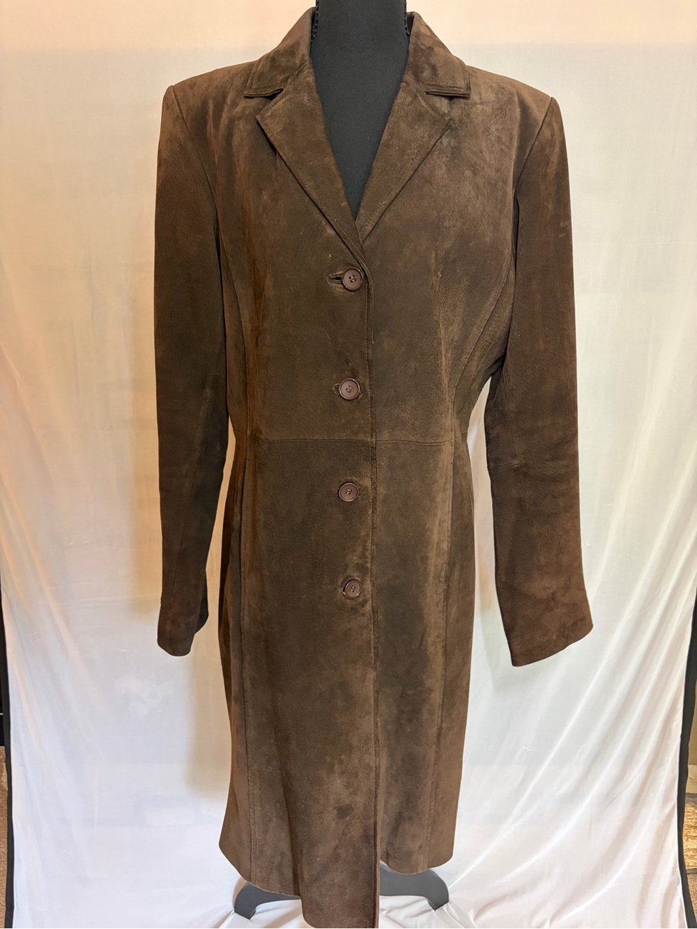 Vintage Metro Style Brown suede leather long jacket
